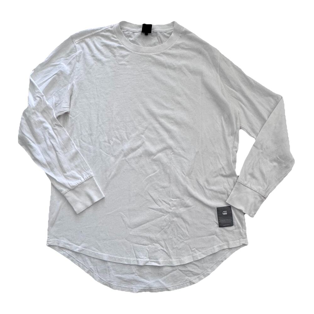 G-Star Raw Swando Relaxed White Logo Tee Shirt Curved Hem Sz XL